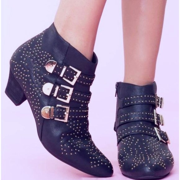 Jeffrey Campbell Shoes - Jeffrey Campbell Starburst Ankle Boots Navy Studded Edgy Leather Moto Booties